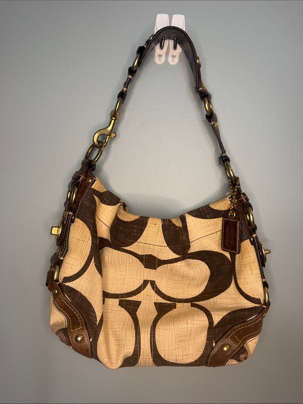 Vintage Coach Brown and Tan Signature Hobo Shoulder Bag